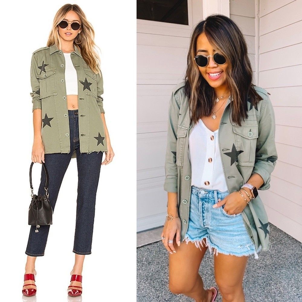 Pistola Camilo Jacket Womens Small Green Military Army Star Print Royal Honor